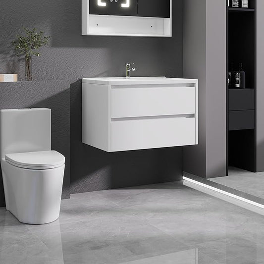 White Floating Bathroom Vanity with Sink, 31x18 Inch Wall Mounted Bathroom Cabinet with 2 Drawers, Modern Single Sink Vanity for Small Bathroom, Space-Saving Storage Cabinet