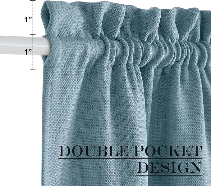 NICETOWN French Door Blackout Curtain for Kitchen Thermal Insulated Faux Linen Drapes Temporary Window Treatment Covering for Glass Door Rod Pocket with Tieback, 25" x 80", Mist Blue, 1 Panel