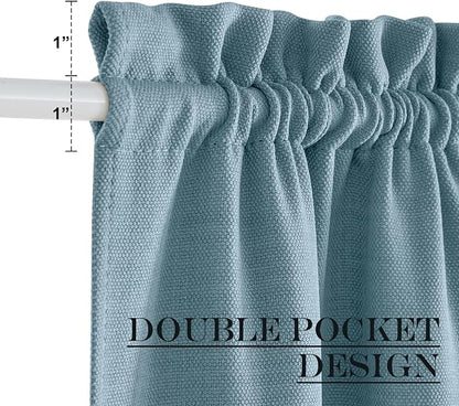 NICETOWN French Door Blackout Curtain for Kitchen Thermal Insulated Faux Linen Drapes Temporary Window Treatment Covering for Glass Door Rod Pocket with Tieback, 25" x 80", Mist Blue, 1 Panel
