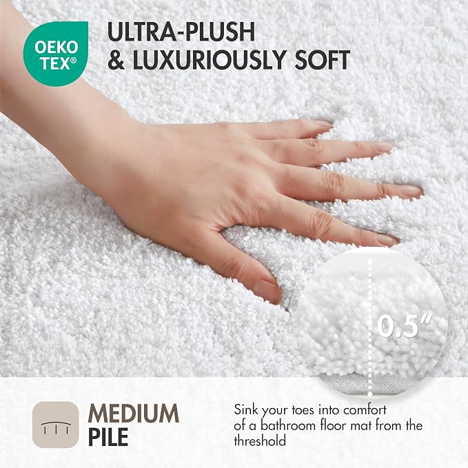 Madison Park Evan 100% Cotton Bath Runner Plush Absorbent, 24" x 72", White | Non-slip Backing, OEKO TEX, Luxurious Tufted Plush Bath Rug for Bathroom, Quick Dry, Spa Design Decorative for Shower Room