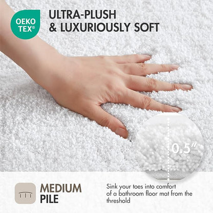 Madison Park Evan 100% Cotton Bath Runner Plush Absorbent, 24" x 72", White | Non-slip Backing, OEKO TEX, Luxurious Tufted Plush Bath Rug for Bathroom, Quick Dry, Spa Design Decorative for Shower Room