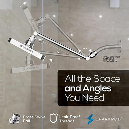 SparkPod 6" Square Rain Shower Head with 11" Shower Arm | Shower Head & Extension Arm Combo, Height Adjustable, High Pressure Performance, Easy 1-Minute Installation, Polished Chrome