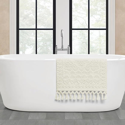 French Connection Nellore Bathroom Rugs, Woven and Beaded Bathroom Mats, Durable Bath Rugs, Thick Bath Mats for Bathroom and Shower Rugs, 20" x 38", Ivory