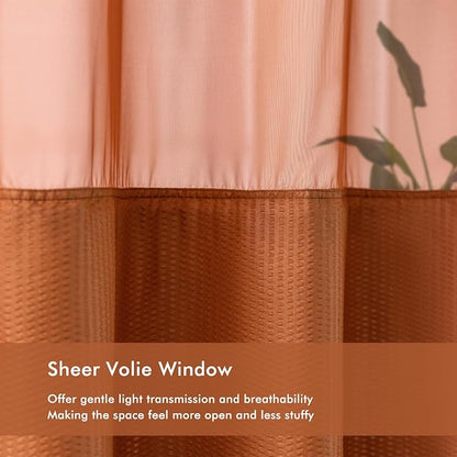 No Hook Shower Curtain with Snap-in Liner 71x74, Terracotta | Embossed Waffle-Look Textured, Sheer Window, Soft & Lightweight, Water Repellent Clay Fabric Shower Curtain for Bathroom