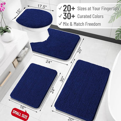 OLANLY Small Bathroom Rugs 30x18, Extra Soft Absorbent Chenille Bath Rugs | Navy, Quick-Drying Rubber Backing, Machine Washable Bath Mat for Bathroom Floor, Tub and Shower, Home Decor Accessories