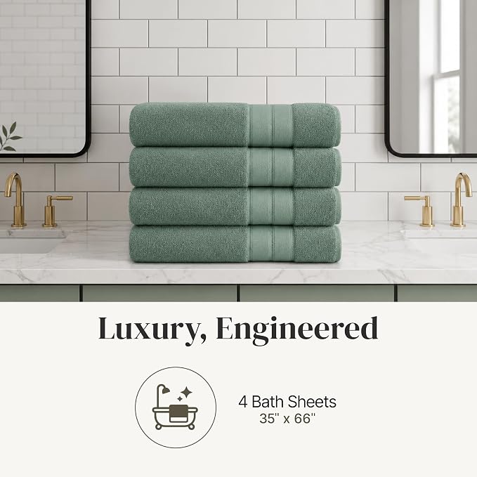 Modern Threads 4-Pack SpunLoft Bath Sheet Eucalyptus 35x66