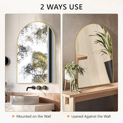 Arched Bathroom Mirror for Wall, 36" x 24" Metal Frame Vanity Mirror, Gold | Aluminium Alloy Frame, HD Shatterproof Glass, for Bathroom Over Sink , Entryway, Bedroom, Living Room