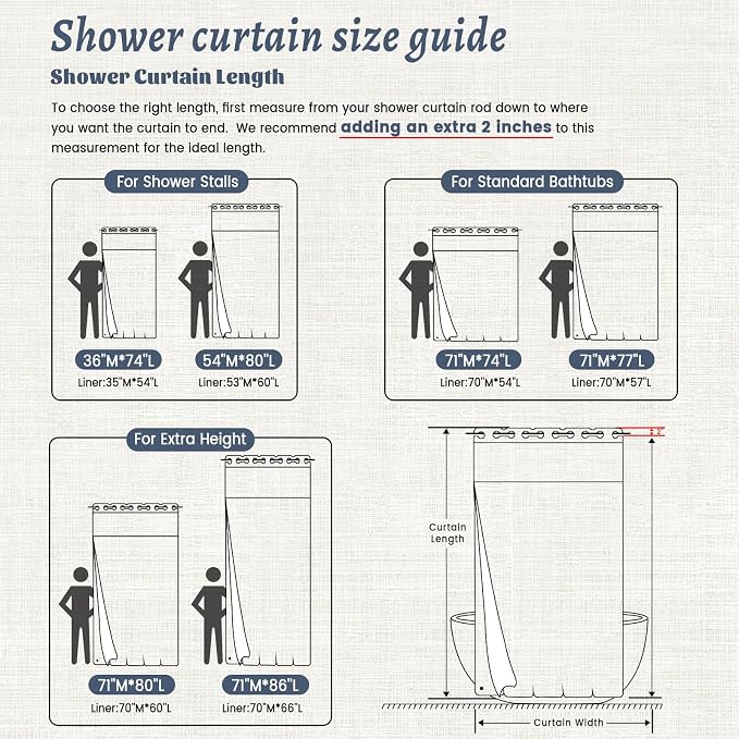 WONICY No Hook Shower Curtain with Snap-in Liner, Navy, 71 x 74 Inch | Ringless, Waterproof & Washable, Hotel Style, Mesh Top Window, Bottom Magnets, Thick, Farmhouse, for Bathroom