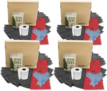 Potty Box Complete Toilet Set, Portable, Collapsible Toilet with Liners and Toilet Chemicals. 4 Pack