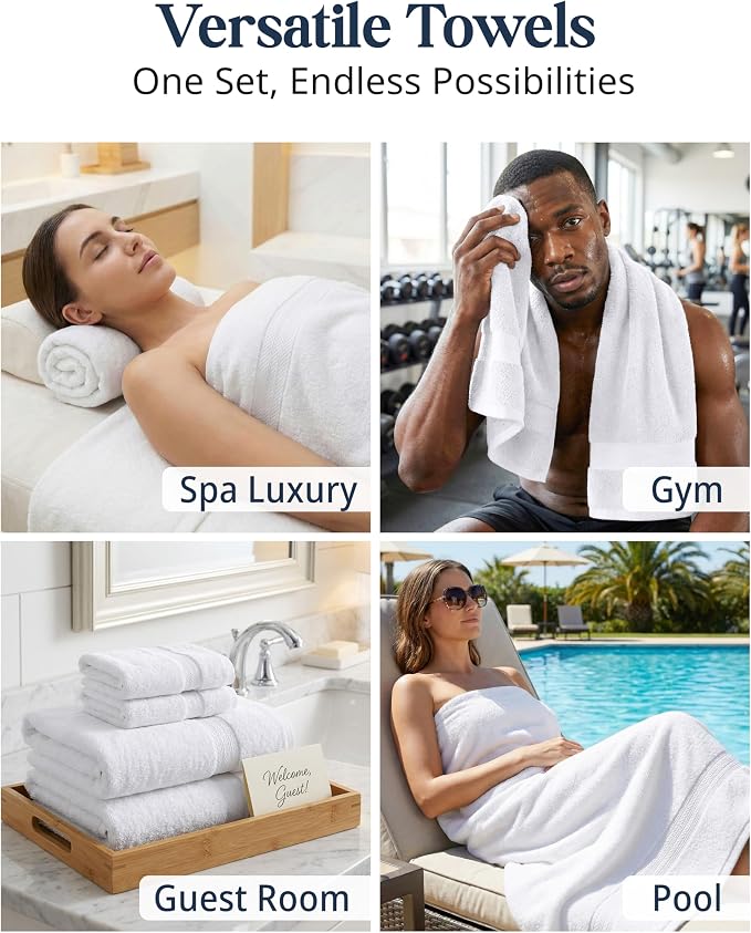 LANE LINEN Bath Towel Set 100% Cotton 24 Piece Soft Absorbent - White | Shower Towels - Generously Sized, Oversized & Roomy, Lightweight & Breathable, Fade-Resistant Color, Classic Terry Weave