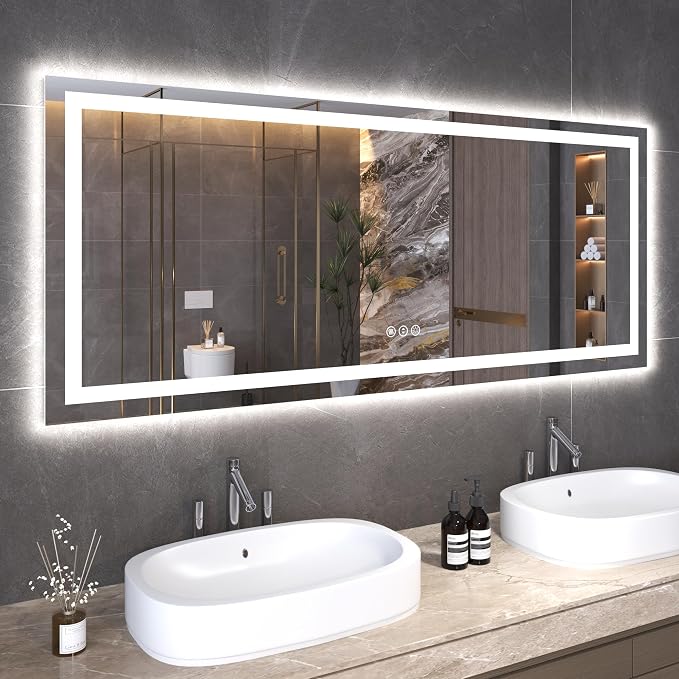 Snowdool 60 x 24 in LED Bathroom Mirror, Front and Backlit, Anti-Fog | Front and Backlit, 3 Color Temperatures, Anti-Fog, Tempered Glass