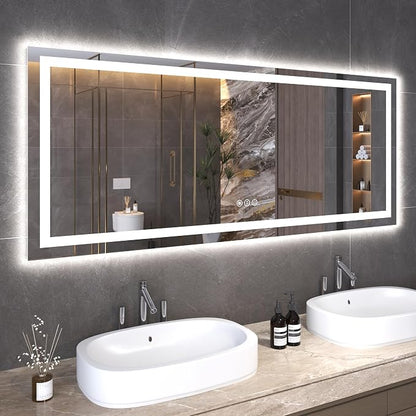 Snowdool 60 x 24 in LED Bathroom Mirror, Front and Backlit, Anti-Fog | Front and Backlit, 3 Color Temperatures, Anti-Fog, Tempered Glass