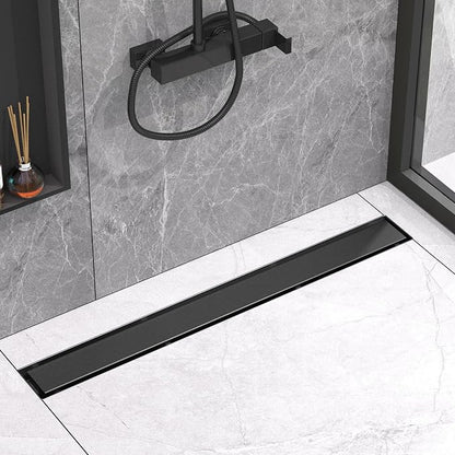 YEFU Black Shower Drain 32 Inch with Tile Insert, Linear Drain for Bathroom | Anti-Corrosion, 304 Stainless Steel, Drain for Shower with Hair Strainer,Adjustable Feet, Shower Drains with Reversible Grate