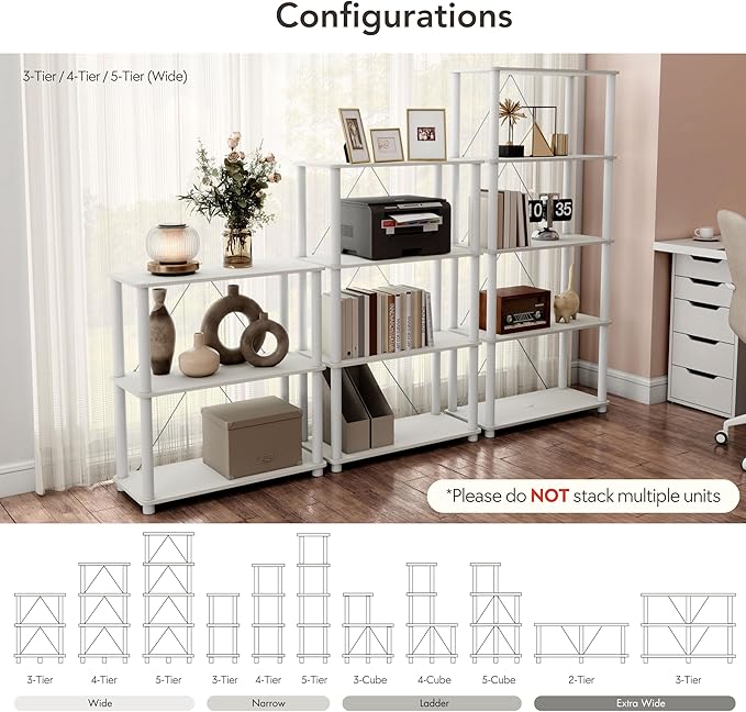 Homes: Inside + Out Apexa Modern 5-Tier Wide Shelving Units, Collectibles Display Shelves, Easy Assembly Standing Shelf, Home Storage Organizer for Living Room, Bedroom, Office, Taupe Grey