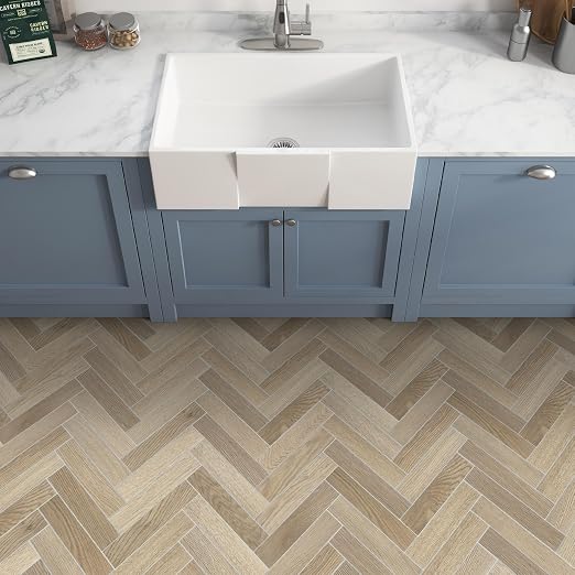 12-Pack Peel and Stick Floor Tile, 10.8" x 9.3" Herringbone SPC Self-Adhesive Luxury Vinyl Flooring, Wood-Look Groutable Backsplash Tile for Kitchen Bathroom, Warm Oak, Covers 8.4 Sq. Ft.