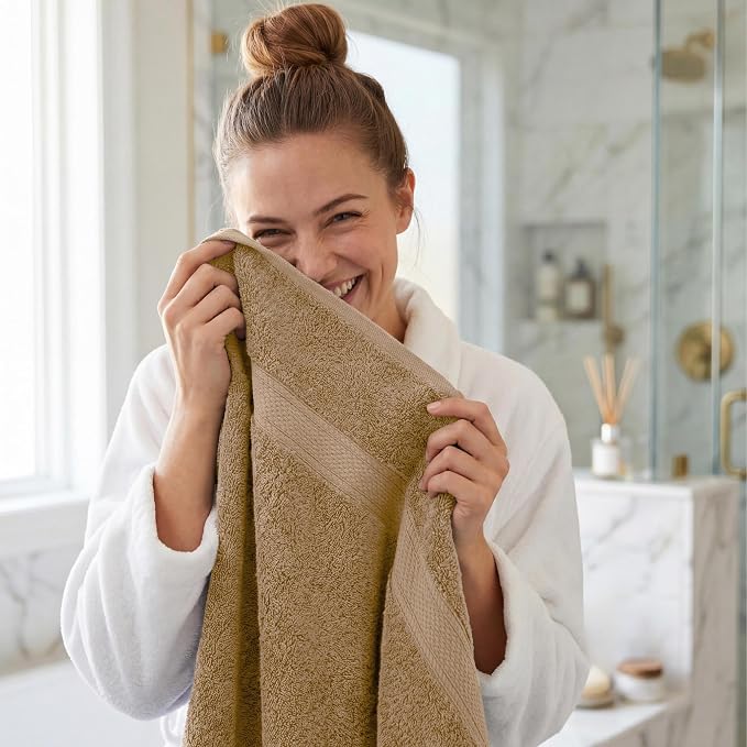 Superior Egyptian Cotton Plush & Absorbent, Bath Towel Set of 4, Toast | Quick Dry, Soft Luxury Towel Set, Bath Essentials for Bathroom, Guest Bath, Spa, 4 Piece Bath, Madeline Towels