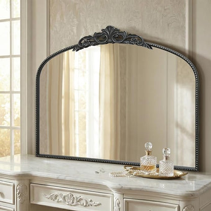 Micasso Vintage Black Wall Mirror: 40"x29" Baroque Antique Arched Mirror | Traditional Ornate French Decorative Mirror for Bedroom/Bathroom/Fireplace/Entryway/Hallway/Dresser/Vanity/Mantel/Nightstand