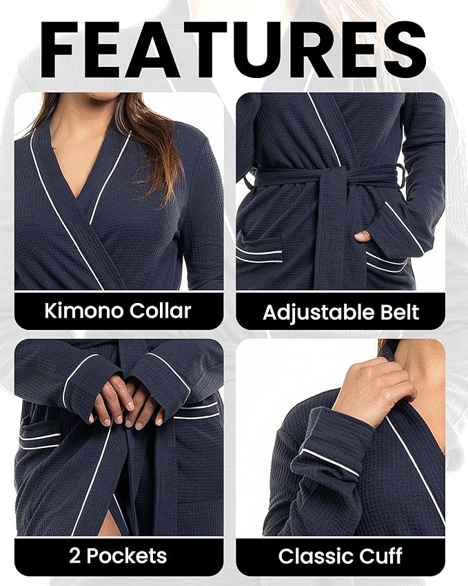 NY Threads Women's Robe Soft Knit Waffle Bathrobe Lightweight Knee-Length Loungewear