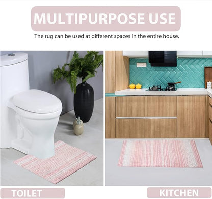 Home Weavers 100% Cotton Gradiation Collection Bathroom Décor | Washable Rug | Bathroom Mat | Kitchen Mat | Bathroom Rug Set | Bath Mat Set | Bath Floor Mat Non Slip, 5 Piece Set with Contour, Pink