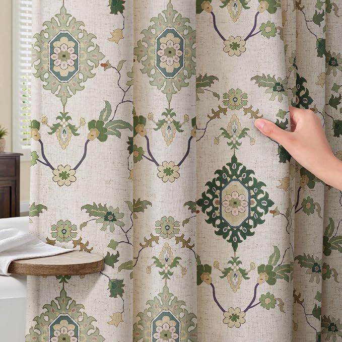 Boho Floral Shower Curtain, Vintage Cottage Core Shower Curtains for Bathroom, 72Wx72H Inch