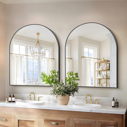 COFENY Black Arch Mirror, 30’’x36’’ Black Mirror for Bathroom, Wide Arched Bathroom Mirror with Metal Frame, Wall Mounted Mirror for Bedroom Living Room Entryway Modern