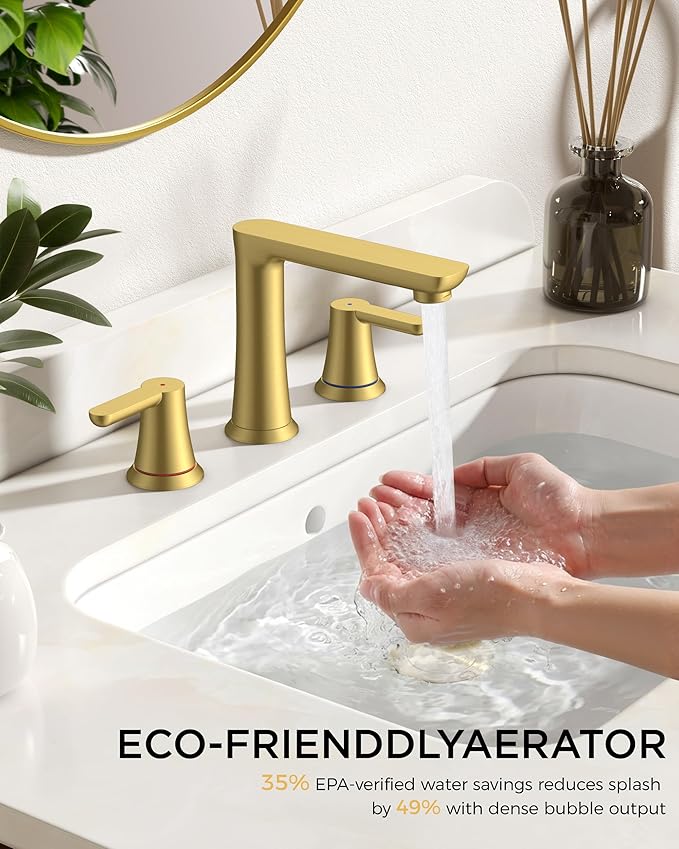 FORIOUS Gold Bathroom Faucet 3 Hole, Two Handle Gold Faucet for Bathroom Sink 3 Hole with Metal Pop-up Drain, cUPC Supply Lines and 1.2GPM Spare Aerator, for Vanity Sink Taps and Commercial Sinks