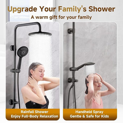 BRIGHT SHOWERS Shower System, 9 Inch Rain Shower Head with 5-Function Hand Shower, Dual Shower Combo with Height Adjustable Holder, Solid Brass Rail, 60 Inch Stainless Steel Hose, Oil-Rubbed Bronze