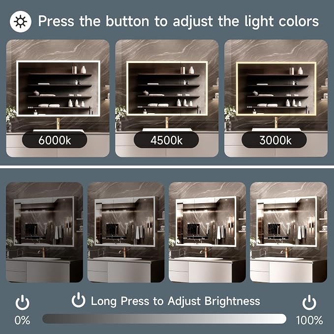 LED Lighted Medicine Cabinet with Mirror, 48x32 Inches, Recessed or Wall Mounted, Anti-Fog, 3 Color Temperature, Adjustable Brightness, Bathroom Storage Cabinet