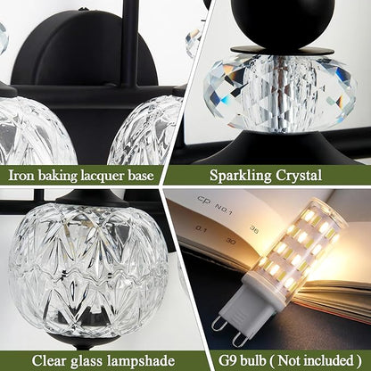 Vintage Bathroom Light Fixtures Black Vanity Light with Glass Globe LampShade 3 Lights Mid Century G9 Bulb Wall Sconce Indoor Vanity Light Over Mirror for Kitchen Bedroom Farmhouse