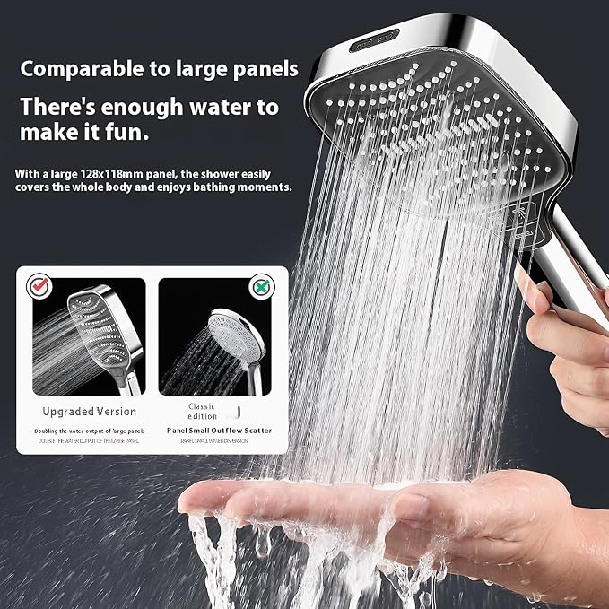 High Pressure Shower Head with Handheld Spray, 8-Mode Powerful Handheld Shower Head with High-Pressure Jet Setting for Bathroom Cleaning, Silicone Nozzles, gray