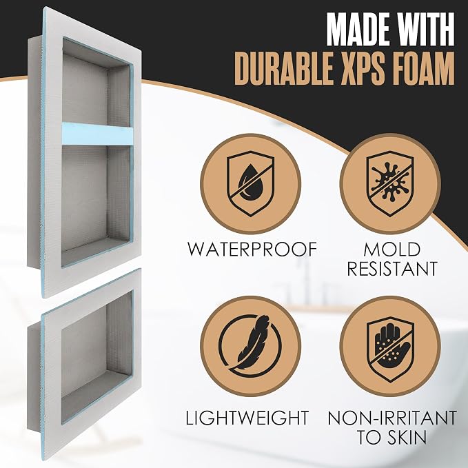 Shower Niche Insert Tile Ready in Wall Shelf Cubby Inserts 12x20 + 12x10 | Houseables Shower Niche, Recessed Bathroom Storage, Recessed Shampoo Caddy, Inset Shelves, Built in Nook, Soap Box, Prefab