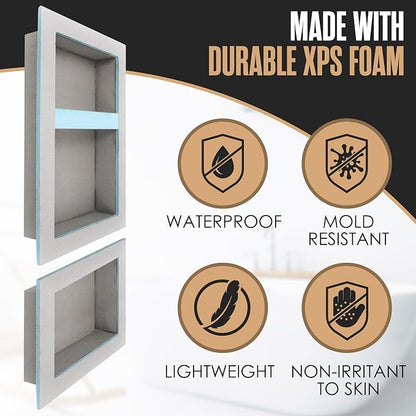 Shower Niche Insert Tile Ready in Wall Shelf Cubby Inserts 12x20 + 12x10 | Houseables Shower Niche, Recessed Bathroom Storage, Recessed Shampoo Caddy, Inset Shelves, Built in Nook, Soap Box, Prefab