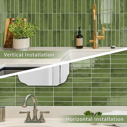 10 Sheets Upgraded Thicker Design Subway Tile Peel and Stick Backsplash | 12”×12”Self Adhesive Wall Tiles Stick on Back Splash for Kitchen,Bathroom,Camper(Green)