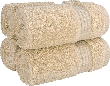 Cotton Paradise 100% Cotton Turkish Washcloth Set for Bathroom, 4 Piece Soft Absorbent Small Towels Wash Rags, Beige