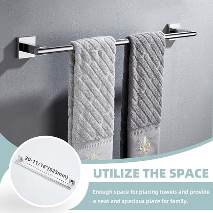 Suyar Bathroom Accessories Set Polished Chrome, Bathroom Hardware Set | Include Robe Hook, Toilet Paper Holder, Hand Towel Holder, Towel Bar, SUS304 Stainless Steel, Wall Mounted