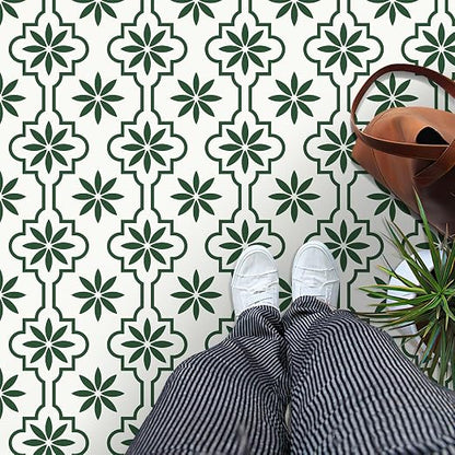 MORCART Peel and Stick Floor Tile, Vinyl Flooring Waterproof, DIY Flooring for Bathroom, Kitchen, Fireplace, Pet House, Stairs, Bedrooms, Wall (40PCS,7.87" x 7.87",Green)