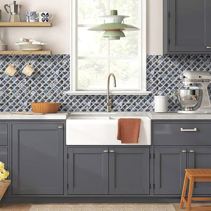 STICKGOO Arabesque Peel and Stick Backsplash, 12”X12” Backsplash Tile for Kitchen Peel and Stick, Self Adhesive Wall Tile Stick on Tiles (Thicker Design, Faux Blue Agate)