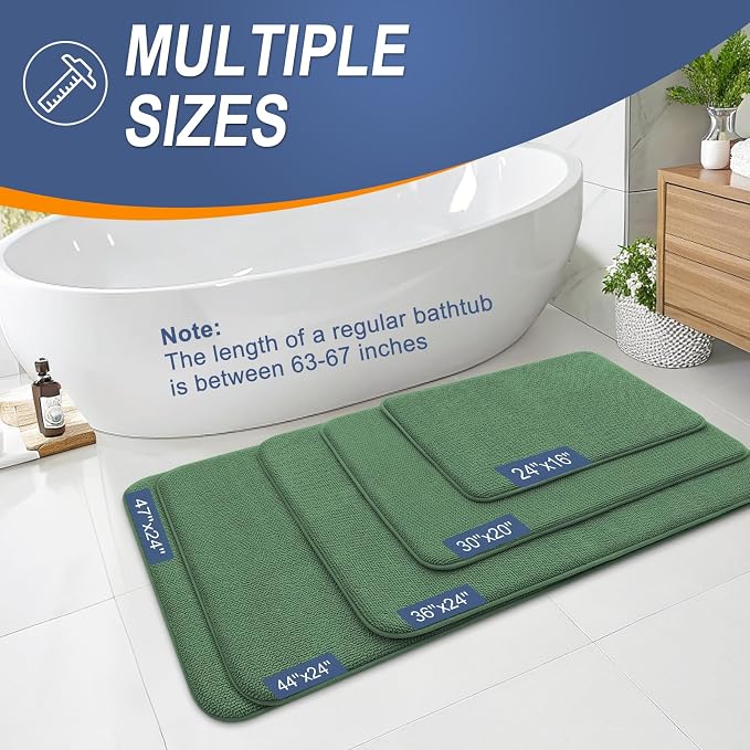 OLANLY Memory Foam Bathroom Rugs 36x24, Absorbent Bath Mat, Olive Green | Soft Quick Dry Bath Rugs, Non-Slip, Machine Washable Carpet for Bathroom Floor, Tub and Shower, Home Decor Accessories