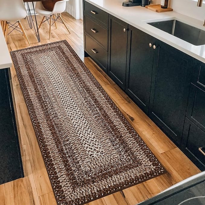 Printed Washable 2x10 Rug Runner Modern Non Slip Kitchen Rugs Indoor Entryway Rug Soft Bath Mat Stain Resistant Carpet for Bedroom Hallway Laundry Nursery 2'x10' Brown