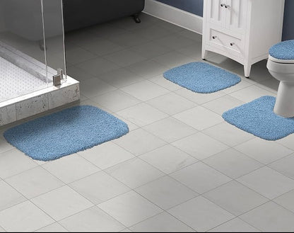Garland Rug Jazz Nylon Washable 4 Piece Set (Lid, Contour,2 Mats) Basin Blue Bath Rugs Soft, Absorbent, and Stylish for Your Bathroom
