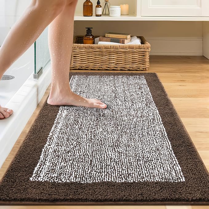 48x24 Long Bathroom Rugs Washable Non Slip, Brown Bath Mat for Bathroom Floor Tub, Soft Absorbent Quick Dry Mats for Shower,Bathtub,Home Decor
