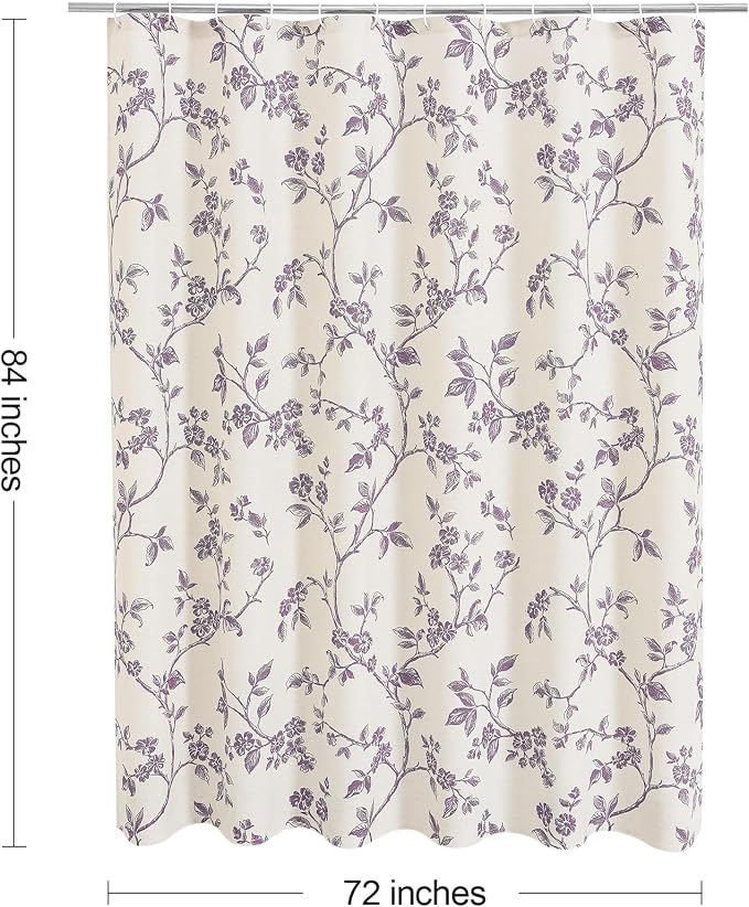 MitoVilla Extra Long Shower Curtain Set 72 x 84, Cotton Floral Cottagecore Spring Shower Curtains for Bathroom, Modern Farmhouse Country Plant Leaves Bathroom Décor