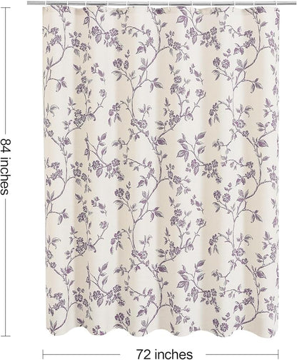 MitoVilla Extra Long Shower Curtain Set 72 x 84, Cotton Floral Cottagecore Spring Shower Curtains for Bathroom, Modern Farmhouse Country Plant Leaves Bathroom Décor
