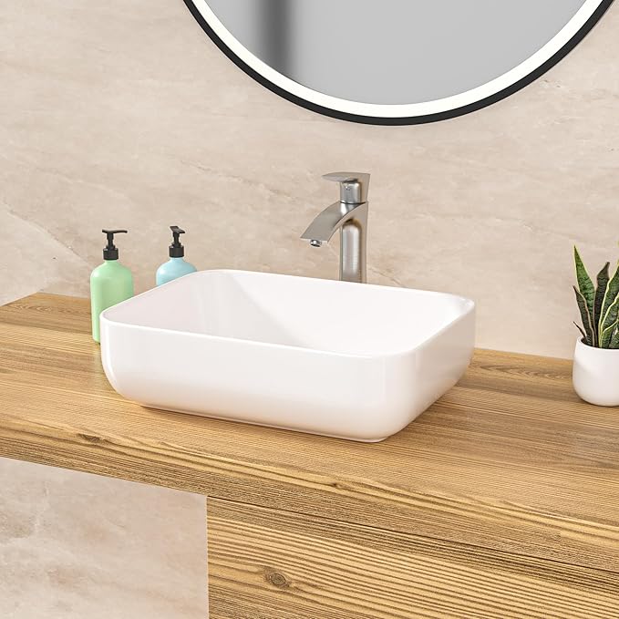 Lordear Vessel Sink Rectangle 20"x15" Bathroom Sink Rectangular Modern Above Counter Bathroom Sinks White Porcelain Ceramic Vessel Vanity Sinks Art Basin