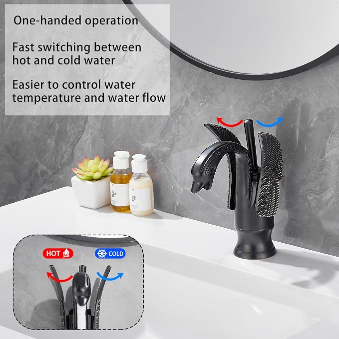 Oil Rubbed Bronze Bathroom Faucet Swan Shape Single Handle One Hole Bathroom Vanity Faucet Basin Tap Deck Mount Lavatory