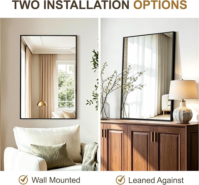 Rectangular Bathroom Mirror, 30"x20" Black Metal Framed Vanity Mirror | HD Shatterproof Wall Mirror, Horizontal or Vertical Hanging, Easy Installation for Bathroom, Bedroom, Living Room, Entryway