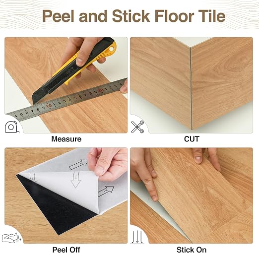 MULGREAT Peel and Stick Floor Tile, 54 Sq.Ft Waterproof Vinyl Flooring, 36 Pieces Wood-Look Self Adhesive Luxury Vinyl Plank Flooring for DIY Bathroom Laundry Bedroom RV Kitchen (Warm Oak)