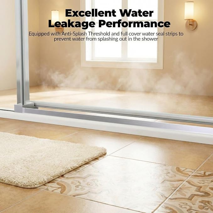 Sliding Shower Door, Frameless 56"-60" W x 76" H with 5/16" Clear Tempered Glass & Explosion-Proof Film, Brushed Nickel Finish, Includes Handle & Seal Strip