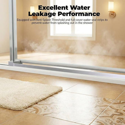 Sliding Shower Door, Frameless 56"-60" W x 76" H with 5/16" Clear Tempered Glass & Explosion-Proof Film, Brushed Nickel Finish, Includes Handle & Seal Strip