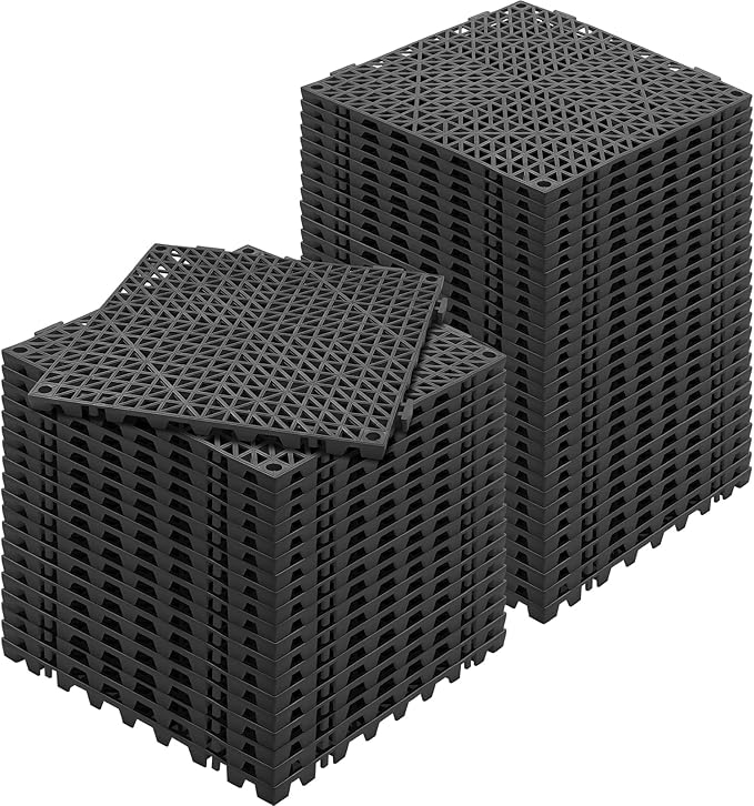 Happybuy Interlocking Tiles 50 PCS Black, Drainage Tile 12x12x0.5 Inches, Outdoor Deck Interlocking Floor Tiles for Pool Shower Bathroom Deck Patio Garage